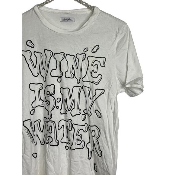 Lauren Moshi "Wine is my Water" White T Shirt Size XS - Picture 2 of 6